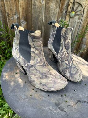 John Fluevog Ranger Suede Camo Chelsea Ankle Boots